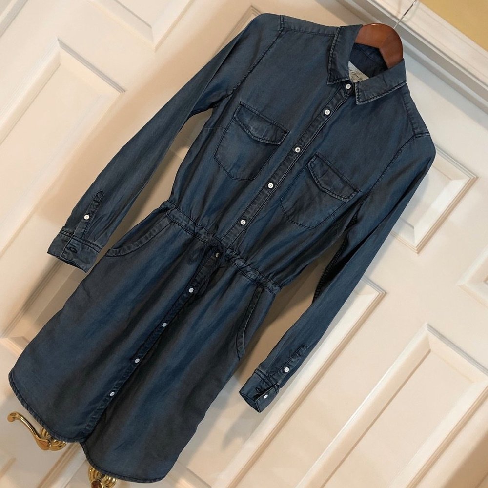 NWOT H&M LOGG Chambray Shirt Dress Drawstring S